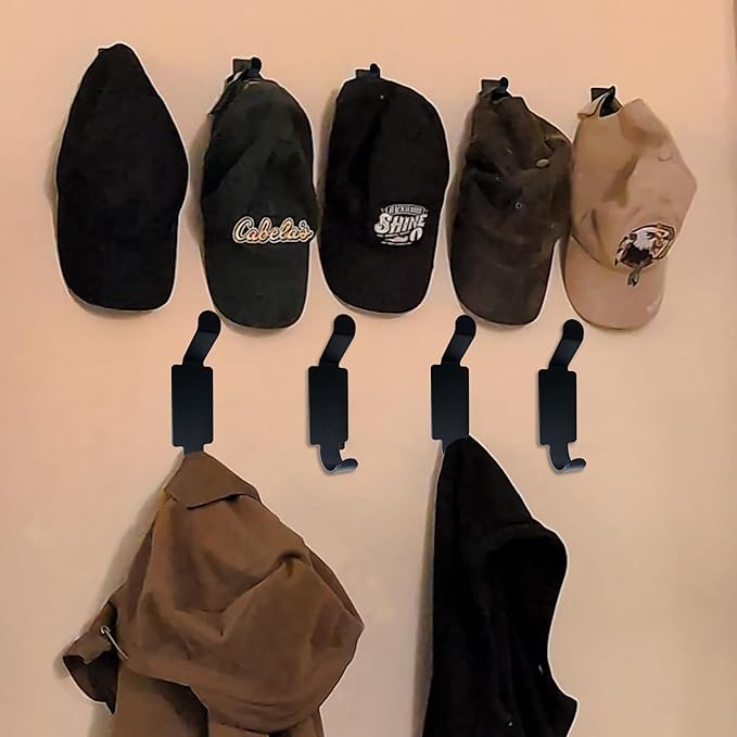 Lofekea Wall Hooks for Hanging, 4 Pack Coat Hooks Sturdy Adhesive Door Hanger for Hat,Towel, Key (Black)