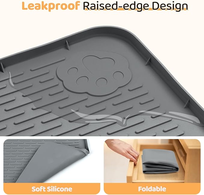 Dog Food Mat, Extra Large 50" x 35" Silicone Pet Feeding Mat with Raised Edge Pet Placemat for Small, Medium, and Large Pets Non-Slip, Easy to Clean (Dark Grey)
