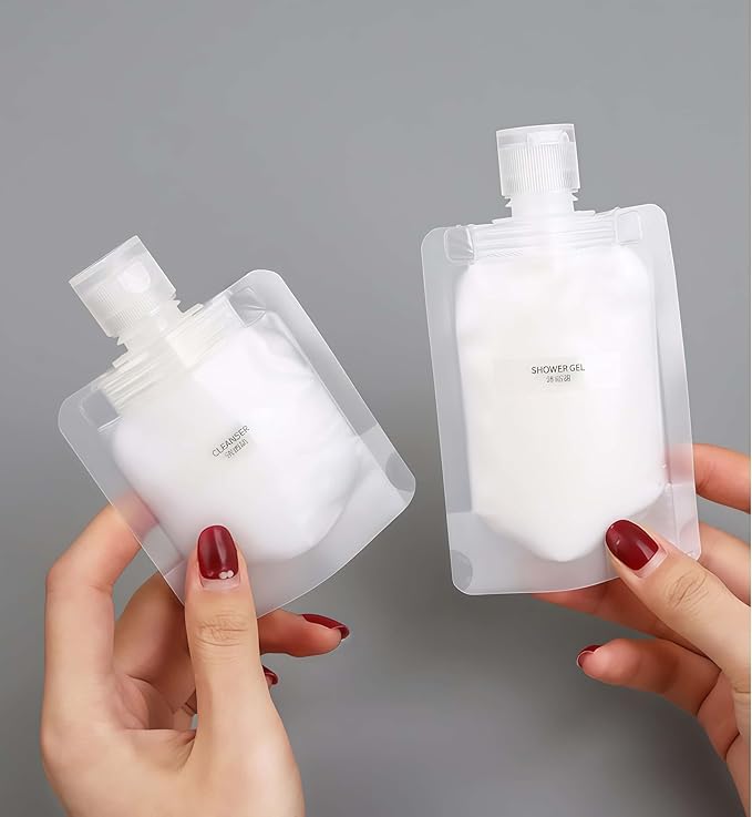 10 Pack Travel Pouches for Toiletries, Size Portable Containers,Stand Up Pouch,Refillable Travel Accessories for Shampoo Conditioner (50ML/1.7OZ/10piece)