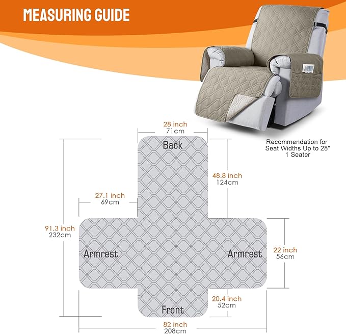 VANSOFY 100% Waterproof Recliner Chair Covers, Recliner Cover Non-Slip Dog Chair Cover Furniture Protector Washable Slipcover with Pocket, Elastic Straps for Pets, Dogs(Khaki, 28")