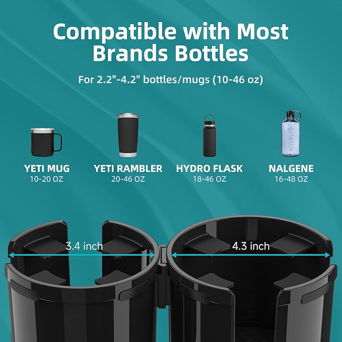 Car Cup Holder Expander, 2 in 1 Cup Holder Extender Adapter with Expandable Base, Fits Yeti, Hydroflask, Large Water Bottles 10-46 OZ