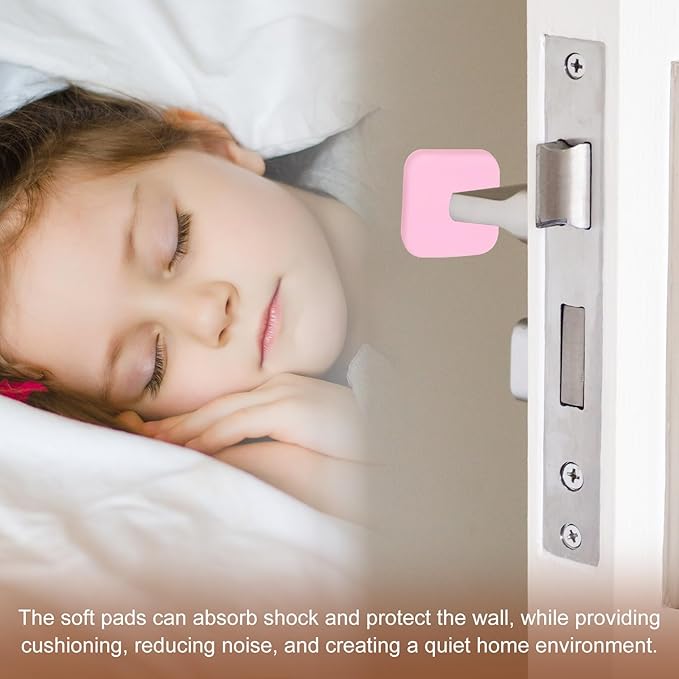 PATIKIL 10Pcs Door Knob Wall Protector, 1.6" Square Silicone Door Stoppers Self Adhesive Handle Bumper Cushion Pad Quiet Wall Protector for Fridge Home Office, Pink(0.3" Thickness)