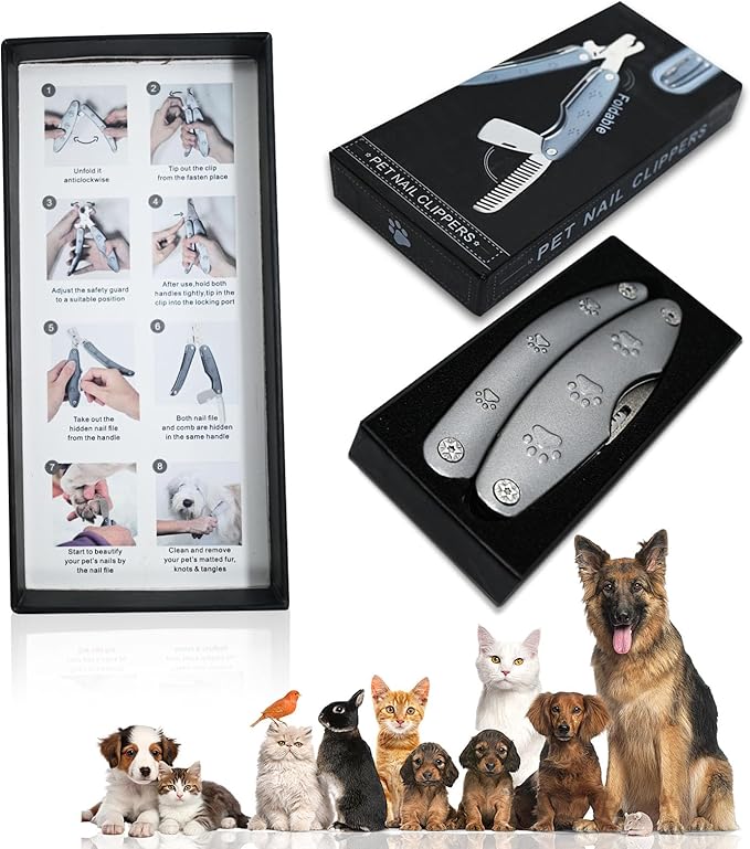 2025 Quiet Design Nail Clippers for Anxiety Sensitive Dogs, Sharp Blade Cut Through Thick Nail Smoothly, 3 in 1 Compact Build-in Nail File & Comb, Heavy Duty Manual Professional Dog Nail Clipper