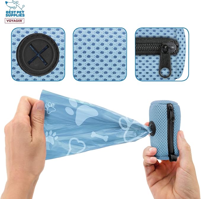 Best Pet Supplies 2-Pack Dog Poop Bag Holder Leash Attachment, Color, Reusable Mesh Dispenser Pouch for Travel, Walking, Park, and Outdoor Use, Soft and Durable with Clip-On - Mesh Baby Blue