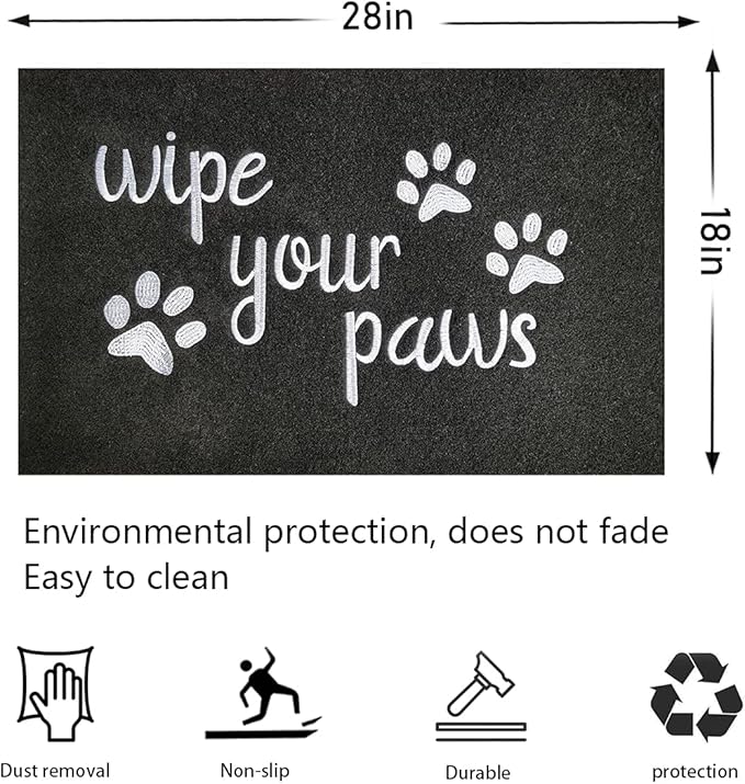 Welcome Mats for Front Door Wipe Your Paws Funny Doormat, Durable Natural Rubber Non Slip Back Mat Indoor Doormats Dog Doormats Mats for Entryway Porch Black Mat