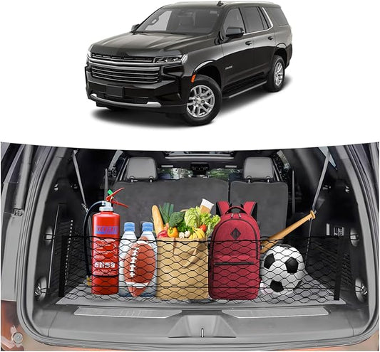 Cargo Net for Chevy Suburban Tahoe GMC Yukon&Yukon XL Cadillac Escalade 2021–2025 2026 Envelope Style Heavy Duty Elastic Mesh Trunk Cargo Organizer Easy Install Storage Net with Hooks