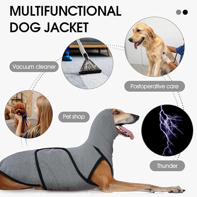 Dog Anxiety Jacket Calming Shirt, Anxiety Relief Calming Vest with Dog Ear Muffs, Noise Protection Dogs Winter Coat, Lightweight Stretchy Turtleneck T-Shirts