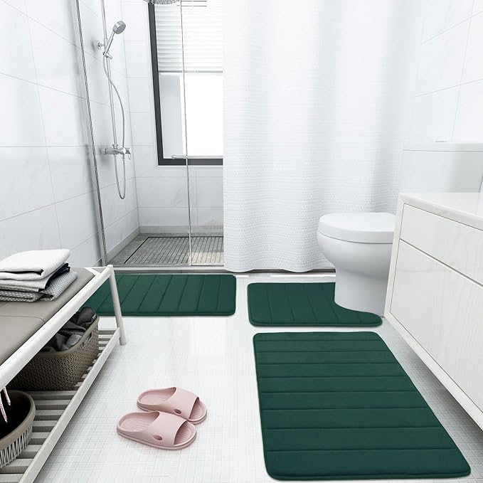Buganda Memory Foam Bath Mat, 55" x 24", Ultra Soft and Non-Slip Bathroom Rugs, Water Absorbent and Machine Washable Bath Rug Runner for Bathroom, Shower, and Tub, Dark Green
