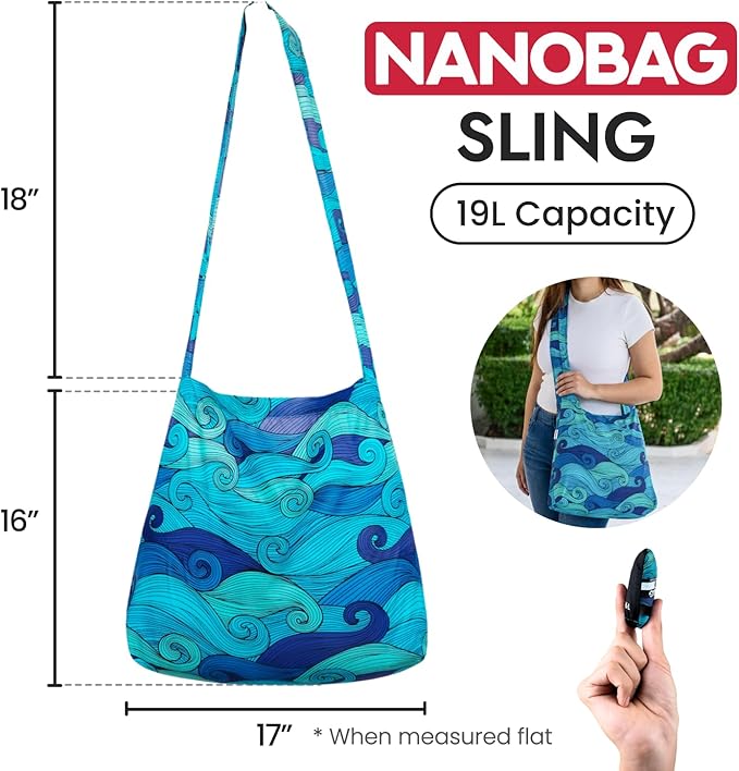Nanobag Ultra-Lightweight Foldable Sling for Women & Men, Reusable Grocery & Travel Bag, Packable Collapsible Compact Market Crossbody (Sling Porcelain)