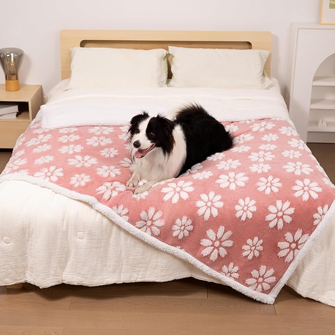 Yaning Waterproof Blanket for Dog Cat or Adult, Cute 3D Textured Flower Dog Blanket for Bed Couch Sofa, Soft Liquid Pee Proof Pet Furniture Protector, 60"x80", Pink