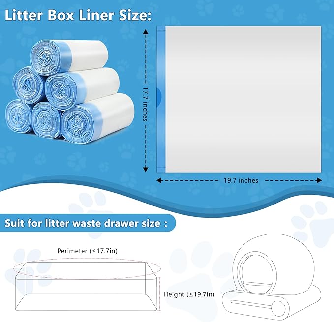 120count Cat Litter Box Liner Automatic Litter Box for Cat Polyethylene Compatible with MeoWant MW-SC01/MW-SC02/ 1.5 Mil Disposable Scent Free 22lb Load - Liners 17.7 x 19.68