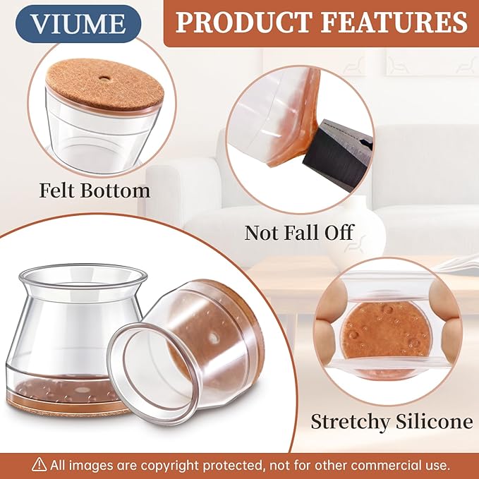 24 Pcs Chair Leg Floor Protectors for Hardwood Floors Silicone Covers Felt Pads Furniture Leg Caps Anti-Scratch Reduce Noise Fit (1-5/16" to 2")