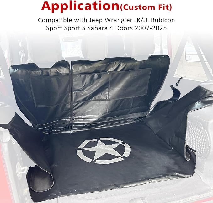 SUNPIE Trunk Cargo Mat Liner for Dog Compatible with Jeep Wrangler JK/JL Unlimited 4 Doors 2007-2026, Waterproof and Nonslip Pet Bed Liner Protector Washable Dog Seat Cover, Heavy Duty Oxford