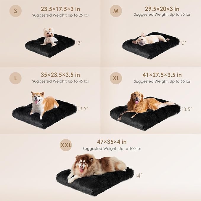 EHEYCIGA Fluffy Dog Crate Bed for Extra Large Sizes, Plush Faux Fur Crate Pad, Calming Anti Anxiety XL Bed, Washable Soft Warm Dog Mat with Non-Slip Bottom, Black