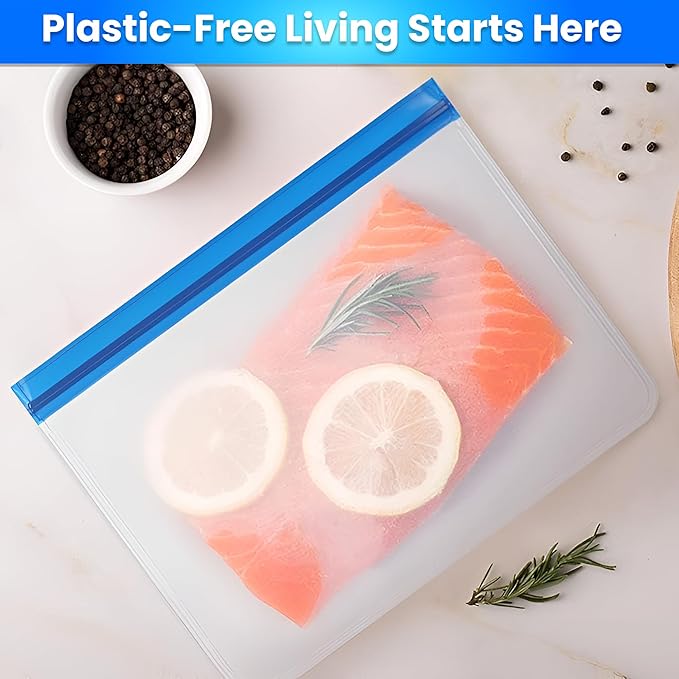 10-Pack Extra Thick Reusable Silicone Food Storage Bags – 3 Small, 4 Medium, 3 Large Leakproof BPA-Free Ziplock Bags – Freezer Safe, Dishwasher Safe Meal Prep Set for Marinating, Lunch & Travel