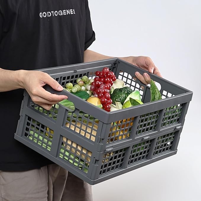 AnnkkyUS 4-Pack Folding Storage Bin, 32 Liter Plastic Collapsible Crates