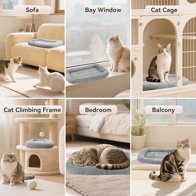 LESYPT Cat Bed 22" x 16" Non-Slip Pet Bed for Curled Sleep, Machine Washable Indoor Cat Mat for Crate Carrier Tree Windowsill, Size M
