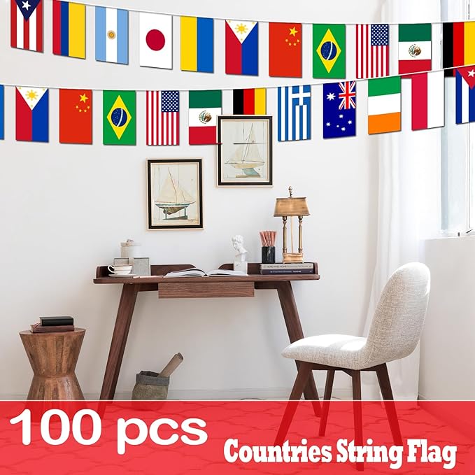 Premium Quality 95Ft 100 Countries String Flag - Vibrant International Bunting Banners Perfect for Party Decorations, Bars, Sports Clubs, School Festivals, Celebrations