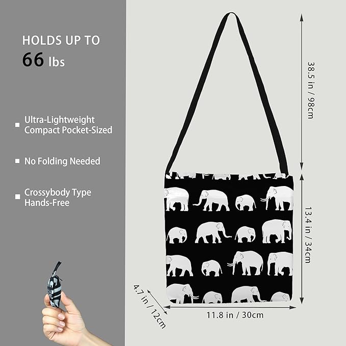 BeeGreen Elphant Tote Bag - Reusable Grocery Shopping Bag Ultimate Crossbody - Foldable Compact Portable Lightweight Duffle Bags