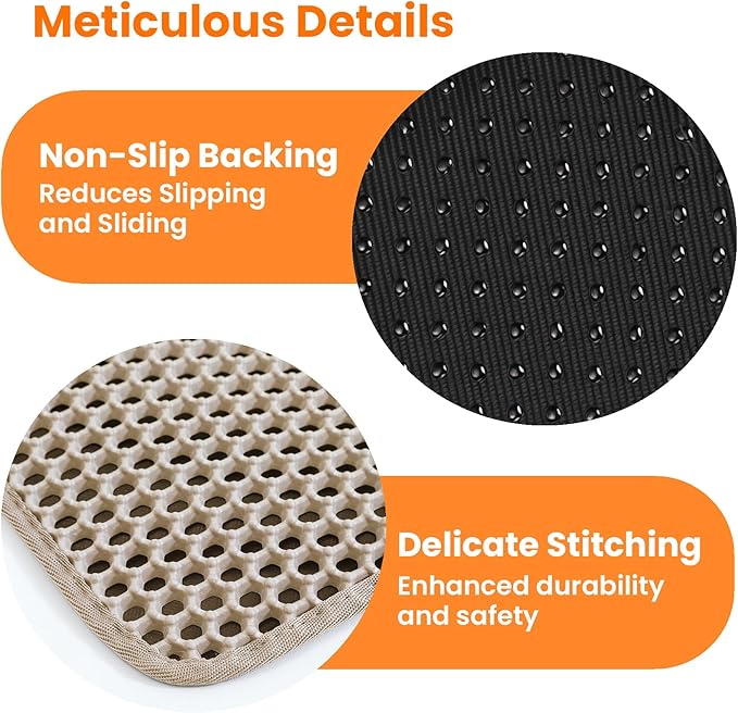 Petinstinct Cat Litter Mat, 24x18 Inches Large Double Layer Honeycomb Cat Litter Trapping Mat, Non Slip Waterproof Urine Proof Cat Litter Box Mat for Floor, Kitty Litter Rug, Cat Supplies, Beige