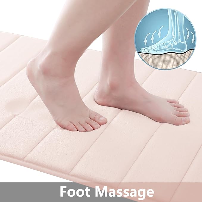 Buganda Memory Foam Bath Mat, 47" x 24", Ultra Soft and Non-Slip Bathroom Rugs, Water Absorbent and Machine Washable Bath Rug Runner for Bathroom, Shower, and Tub, Pink