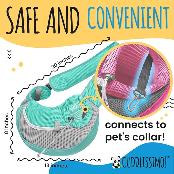 Cuddlissimo! Pet Sling Carrier - Small Dog Puppy Cat Carrying Bag Purse Pouch - For Pooch Doggy Doggie Yorkie Chihuahua Baby Papoose Bjorn - Travel Front Backpack Chest Body Holder Pack To Wear (Teal)
