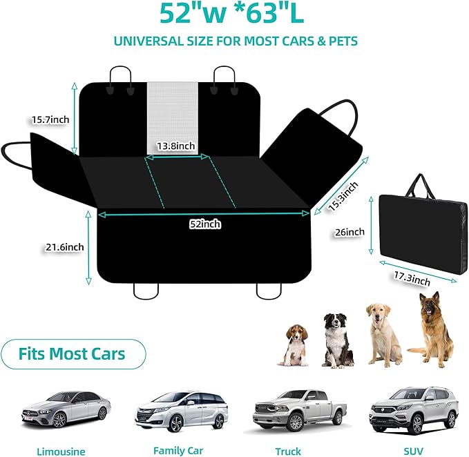 petalage Dog Truck Seat Cover for Back Seat, Hard Bottom Pet Hammock for Car, Bed Extender for 2-4 Large Dogs, Waterproof Seat Protector, Universal XL Size Fits for Crew Cab Truck, SUV, Black