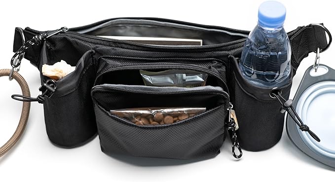 Dog Walking Waist Pack with 2 Water Bottle Holders, 2 D-Rings, Fanny Pack for Walking Running Hiking