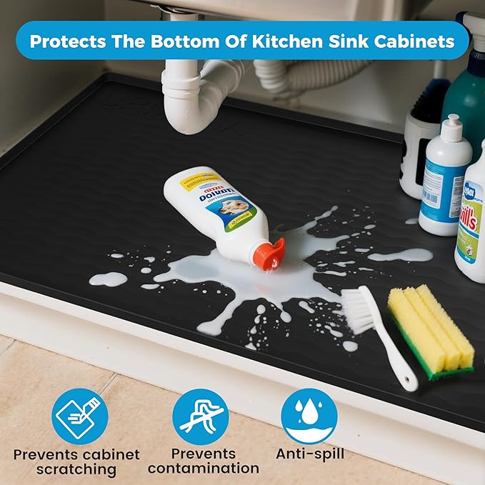 URMONA 19'' x 19'' Waterproof Silicone Under Sink Mat Cabinet and Counter Protector, Shelf Liner for Kitchen and Bathroom, Storage and Organizers, Litter Mat, Pet Cat Puppy Essentials(Brown)