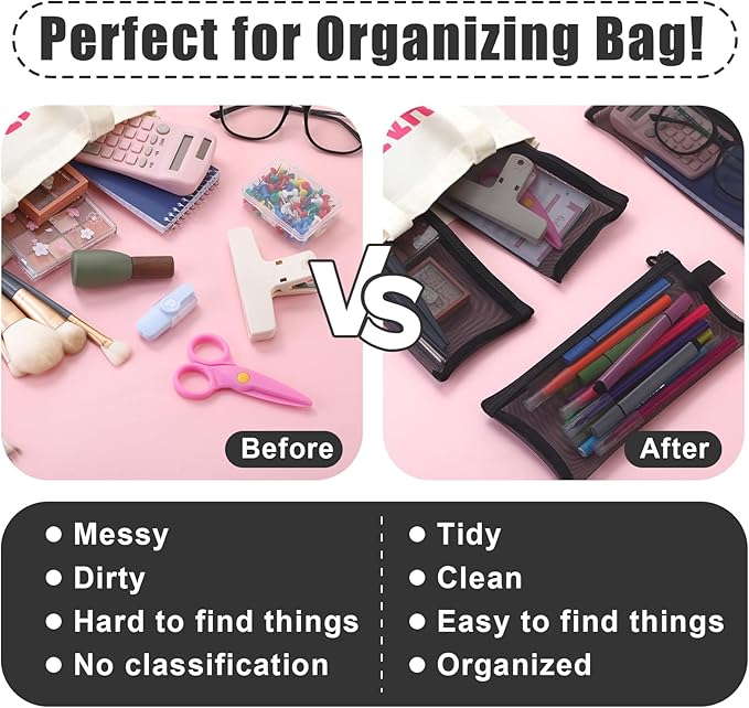Leelosp 80 Pcs Mesh Zipper Pouch Bulk Back to School Pencil Storage Pouch Mesh Cosmetics Bags Toiletry Makeup Bags for Office Travel Organization(Black,9 x 4.7 Inch)
