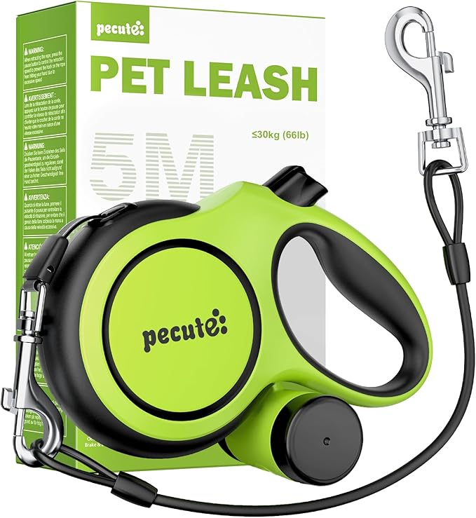 16ft Retractable Dog Leash with 18'' Chew Proof Steel Cable for Power Chewers & Pullers, Heavy Duty Locking for Medium/Large Dogs 33lbs-110lbs, Anti-Tangle & Poop Bag Holder Included(Green)
