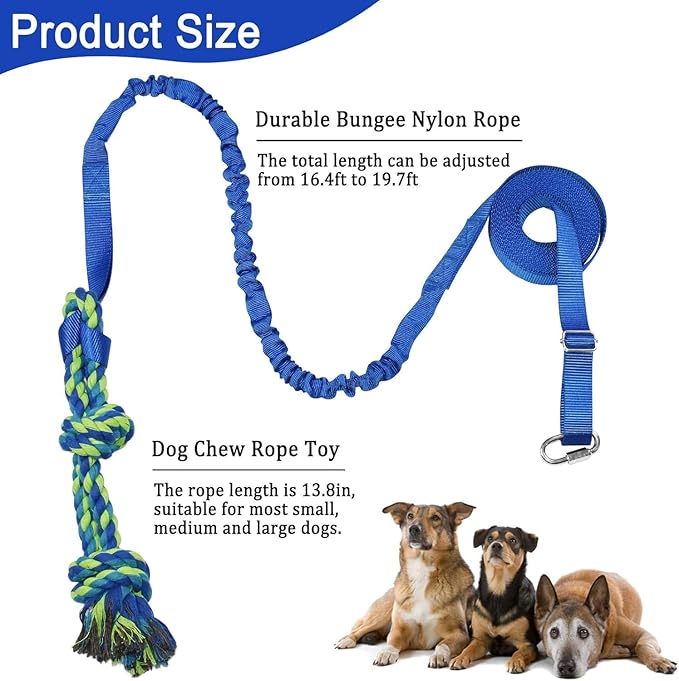 SYOOY Dog Bungee Tug Toy Hanging from Tree,Outdoor Tug of War Interactive Tether Dog Rope with Chew Lure for Small Medium Large Dogs (Blue)
