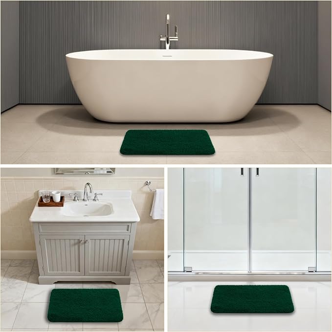 Verdant Green Bathroom Rugs 17"x24" - High-Density Microfiber Bath Mat, Fluffy Non Slip Absorbent and Washable Bathroom Mat - Ideal for Small Spaces, Vanity, Toilet, or Pet Mat