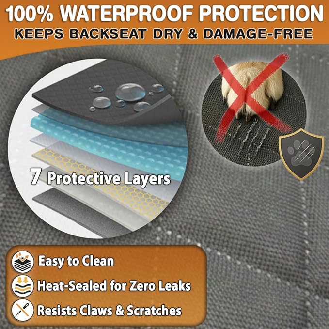 Back Seat Extender for Dogs – Hard Bottom Car Seat Cover for Dogs, Waterproof Rear Seat Protector with Mesh Window & Side Flaps, Fits Cars, SUVs, Trucks, Extra Space & Comfort