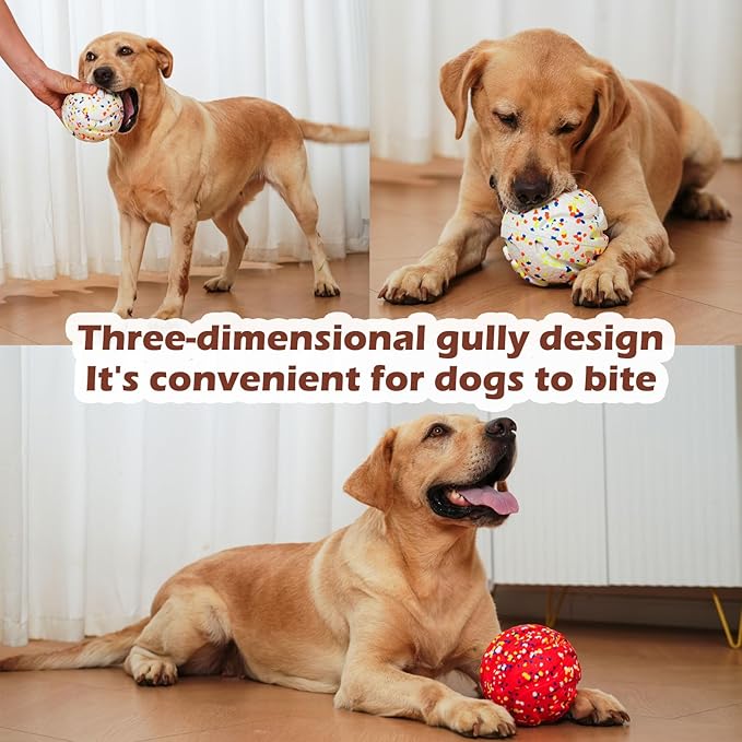 CAISHOW Dog Ball Squeak Toys (Bell Ball 5.12in White B)