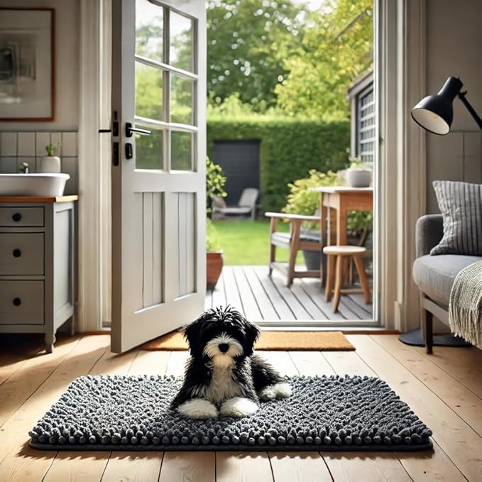 DogBuddy Dog Door Mat for Muddy Paws, Absorbent Microfiber Pet Rug, Waterproof Non-Slip Doormat, Washable Rugs for Dogs, Entryway Indoor Outdoor Mat, Dog Supplies (Medium, Shadow)