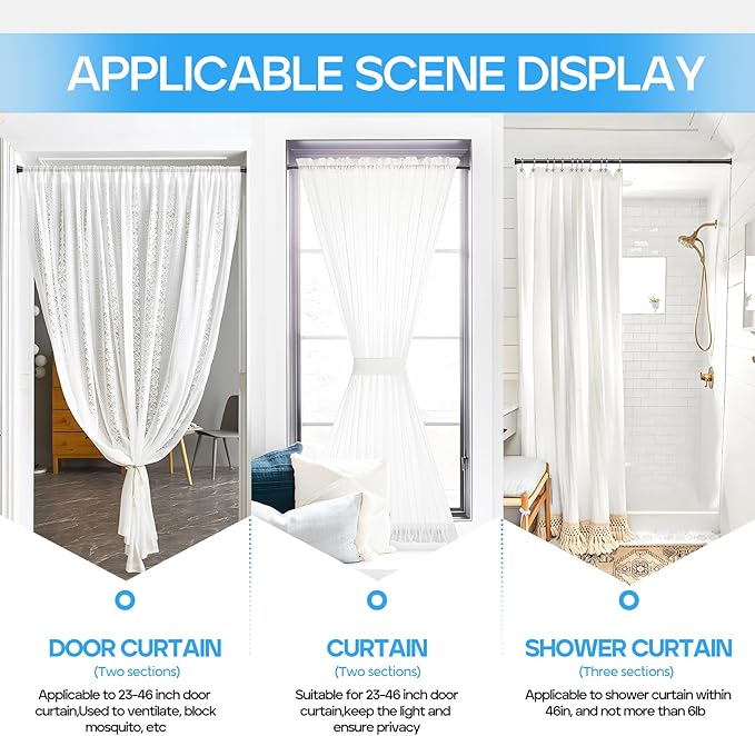 2pack Spring Tension Rods 23-46 Inch Adjustable black Tension Rod Spring Curtain Rod Extendable Spring Loaded Curtain Rods Tension Rod for Curtains,Closet,Kitchen
