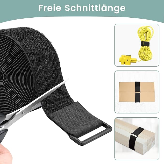 2In x 32Ft Cable Straps Heavy Duty With 30 Buckles, Black Hook and Loop Straps, Reusable Cable Ties for Organizer or Storage.