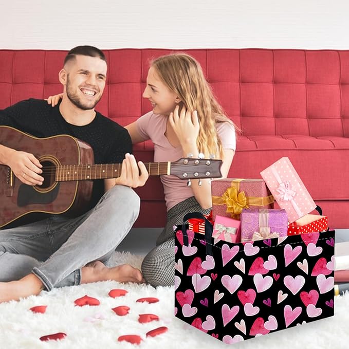 FXOCSHE Rectangular Black Valentine's Day basket,nursery basket,Black girls gift baskets,kids toy storage Bin, Love Heart Room Decor for Home,Shelf Baskets(Enchanting heart)