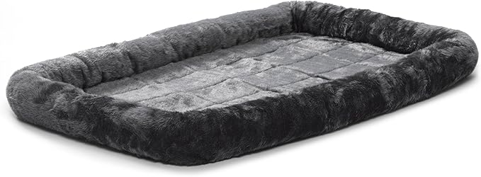 MidWest Homes for Pets QuietTime Dog Bed - Gray Faux Fur Bolster, Ultra-Soft and Machine Washable, Fits 42-Inch Crates and Carriers, for Large Breed Dogs