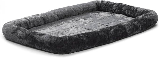 MidWest Homes for Pets QuietTime Dog Bed - Gray Faux Fur Bolster, Ultra-Soft and Machine Washable, Fits 42-Inch Crates and Carriers, for Large Breed Dogs