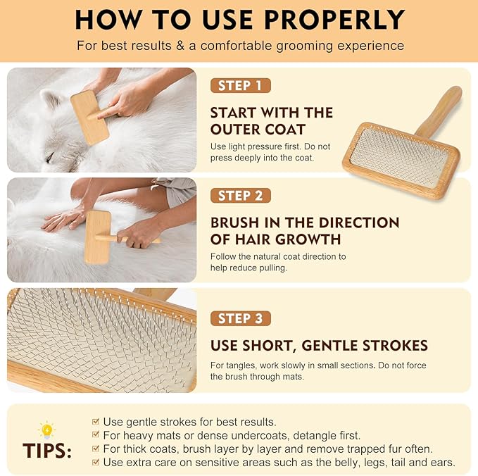 Dog Slicker Brush for Shedding & Grooming - Professional Dog Brush and Cat Brush with Coated Tips & Air-Cushion Design, Deshedding Tool Removes Undercoat Tangles & Loose Fur for Long/Short Hair Pets