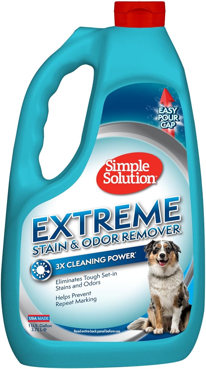 Simple Solution Extreme Pet Stain and Odor Eliminator Spray for Dogs and Cats, Dog Urine Remover, Enzymatic Cleaner, Kitten & Puppy Essentials Pee & Poop Stain Remover for Carpets & Floors, 1 Gallon