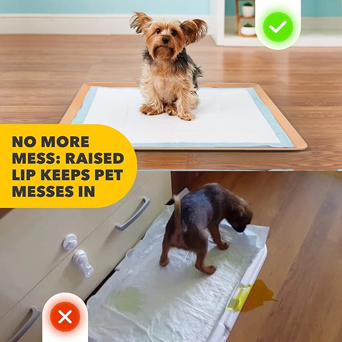 TidyFriend 2 Pack Dog Pee Pad Holder Tray - Fits Up to 24” x 24” Pee Pad Holder for Dogs - Stable Grip, Raised Edges, Quick-Wipe Silicone Surface Dog Pad Holder for Indoor Flooring Protection (Beige)