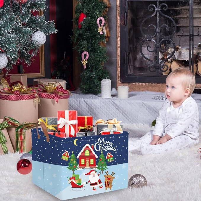 FXOCSHE Rectangular Christmas tree Basket,Nursery Hamper,Waterproof and foldable Tree Basket Baby Storage Bin,Toy Organizer,Boy and Girls Christmases Room Decor(Christmas)