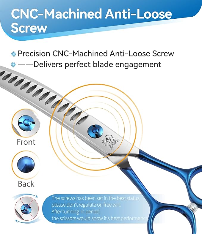 Fenice Peak Curved Chunkers Dog Grooming Scissors with Coating 440C Stainless Steel, 7 inch Professional Chunker Shears，25 Degree of Curved Blade，Dog Trimming Scissors for Grooming Face and Paws