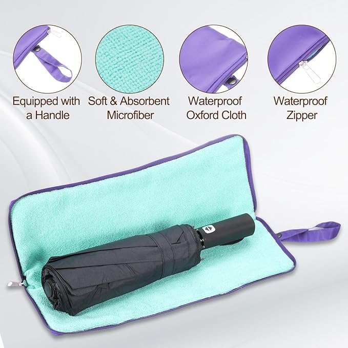 uxcell Wet Umbrellas Bag, 11 x 5 Inch Waterproof Oxford Cloth Reversible Umbrellas Sleeve Cover Portable Waterproof Case for Wet Travel Folding Umbrellas Travel Home Outdoor, Purple