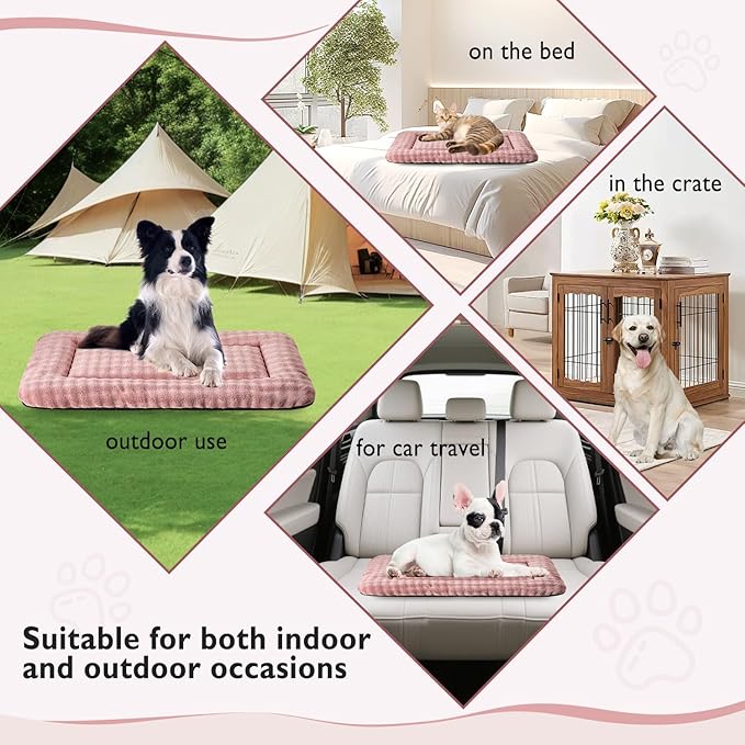 Dog Bed Mat Crate Pad for Large Dogs, Washable Soft Pet Sleeping Mat Kennel Pad with 3D Bubble Pattern, Dusty Pink, 36"x 23"