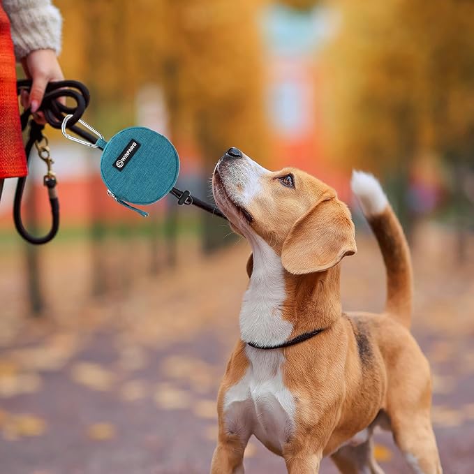 Dog Poop Bag Holder for Leashes- Dog Treat Pouch with Waterproof Zipper,Puppy Training Small Bag with Carabiner & Bungee Toggle,Two Pockets for Dry or Wet Treats-Pet Travel Walking Essentials (Green)