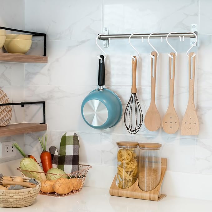 6 Pack 5 inch S Hooks for Hanging Heavy Duty, Large Vinyl Coated Closet S Hooks Non Slip Metal S Hooks for Hanging Kitchen Utensil Pot Pan Cups Clothes Jeans Towels Hats Bags Plants (White)